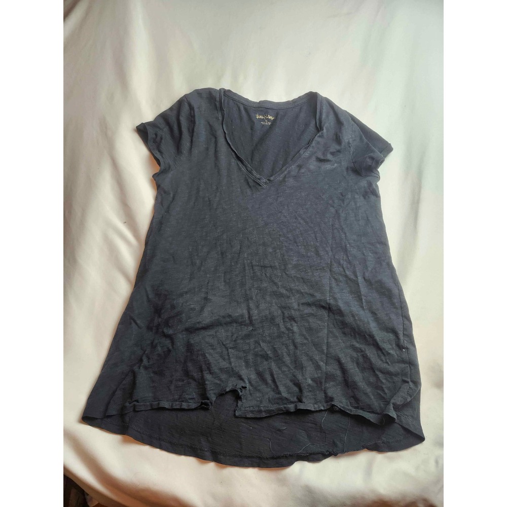 Lilly Pulitzer Etta V-Neck Top Onyx Black Pima Cotton Tee Womens Small